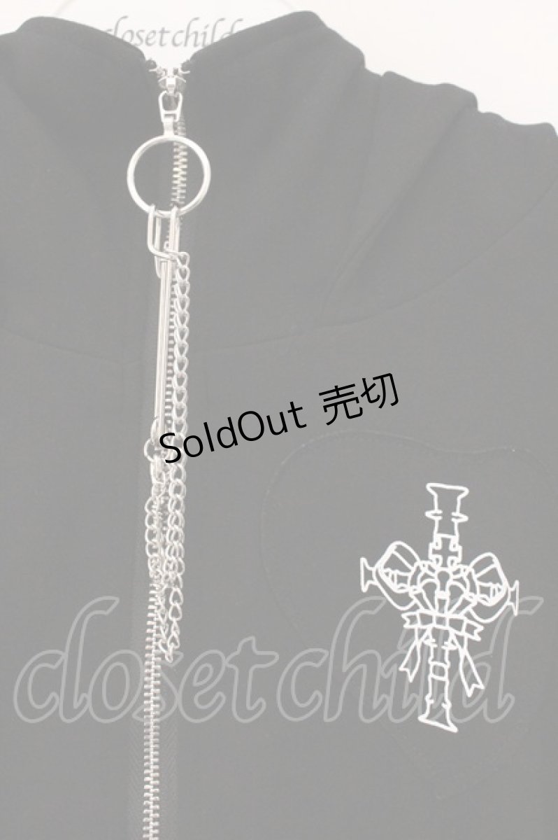画像2: 柘枝引 TricuspidC / 猫耳クロスジップオフショルゴシックショートパーカー  ブラック O-26-05-28-005-PU-TO-OW-ZI (2)