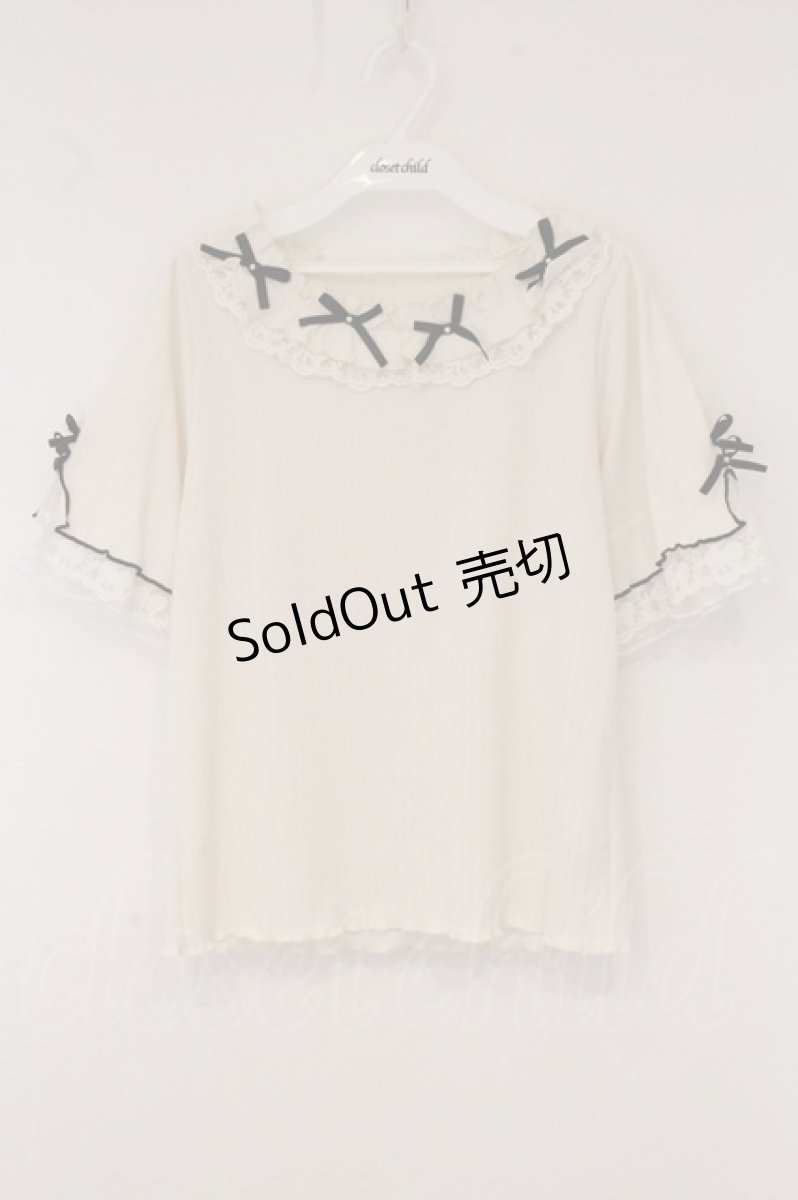 画像1: axes femme / リボン×レース×フリルプルオーバー F キナリ O-26-05-28-049-AX-TO-OW-OS (1)