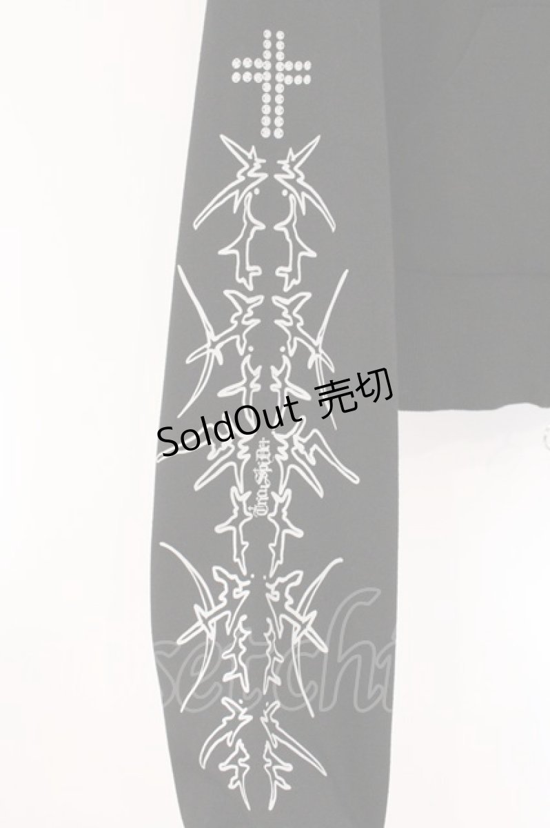 画像3: 柘枝引 TricuspidC / 猫耳クロスジップオフショルゴシックショートパーカー  ブラック O-26-05-28-005-PU-TO-OW-ZI (3)