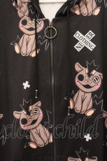 画像2: NieR Clothing / ミケ総柄半袖ジップパーカー F ブラック O-26-05-28-065-PU-TO-YM-OS (2)