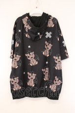 画像3: NieR Clothing / ミケ総柄半袖ジップパーカー F ブラック O-26-05-28-065-PU-TO-YM-OS (3)