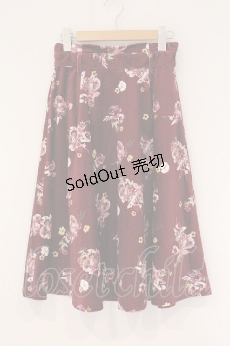 画像1: axes femme / 花柄プリントベロアスカート  ワイン O-26-05-28-088-AX-SK-IG-ZT543 (1)