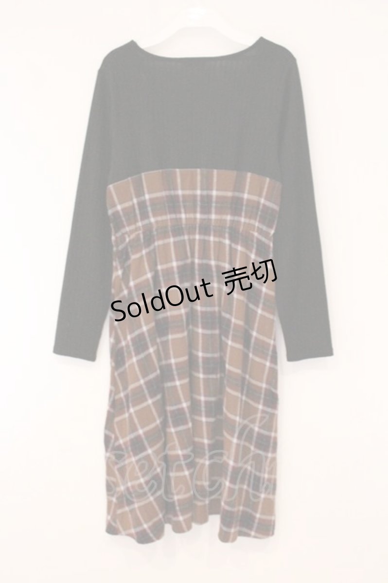 画像3: axes femme / レース×チェック切替ワンピース  ブラウン×クロ O-26-05-28-093-AX-OP-IG-OS (3)