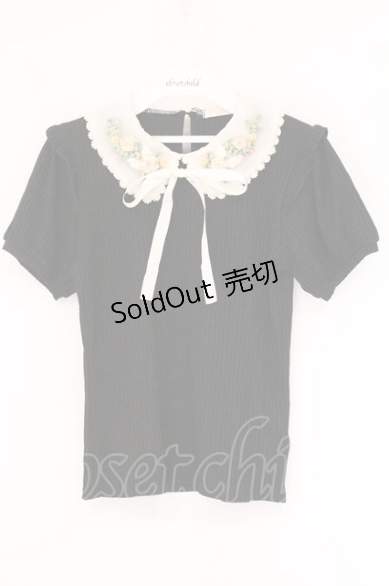 画像1: axes femme POETIQUE / フラワーリボン刺繍襟プルオーバー M クロ O-26-05-28-033-AX-TO-OW-OS (1)