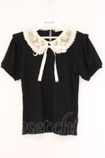 画像1: axes femme POETIQUE / フラワーリボン刺繍襟プルオーバー M クロ O-26-05-28-033-AX-TO-OW-OS (1)