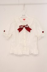 画像1: BABY,THE STARS SHINE BRIGHT / くみゃちゃんのLove Heart半袖ブラウス  シロ×えんじ O-26-06-01-062-BA-BL-IG-OS (1)