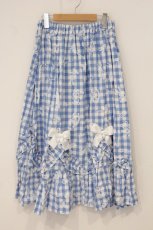 画像1: Nile Perch / フロッキープリントスカート  ギンガムブルー O-26-06-01-063-LO-SK-IG-OS (1)