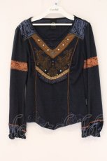画像1: Ozz oneste / 刺繍入り異素材ニット  ネイビー O-26-06-02-061-OO-TO-IG-OS (1)