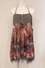 画像1: Ozz Croce / 和柄シャーリングホルタースカート  グレー×レッド O-26-06-02-084-OO-SK-IG-OS (1)