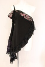 画像1: Qutie Frash / ワンショルダー和柄着物袖トップス  ブラック×ちりめんパープル O-26-06-02-085-QU-TO-IG-OS (1)