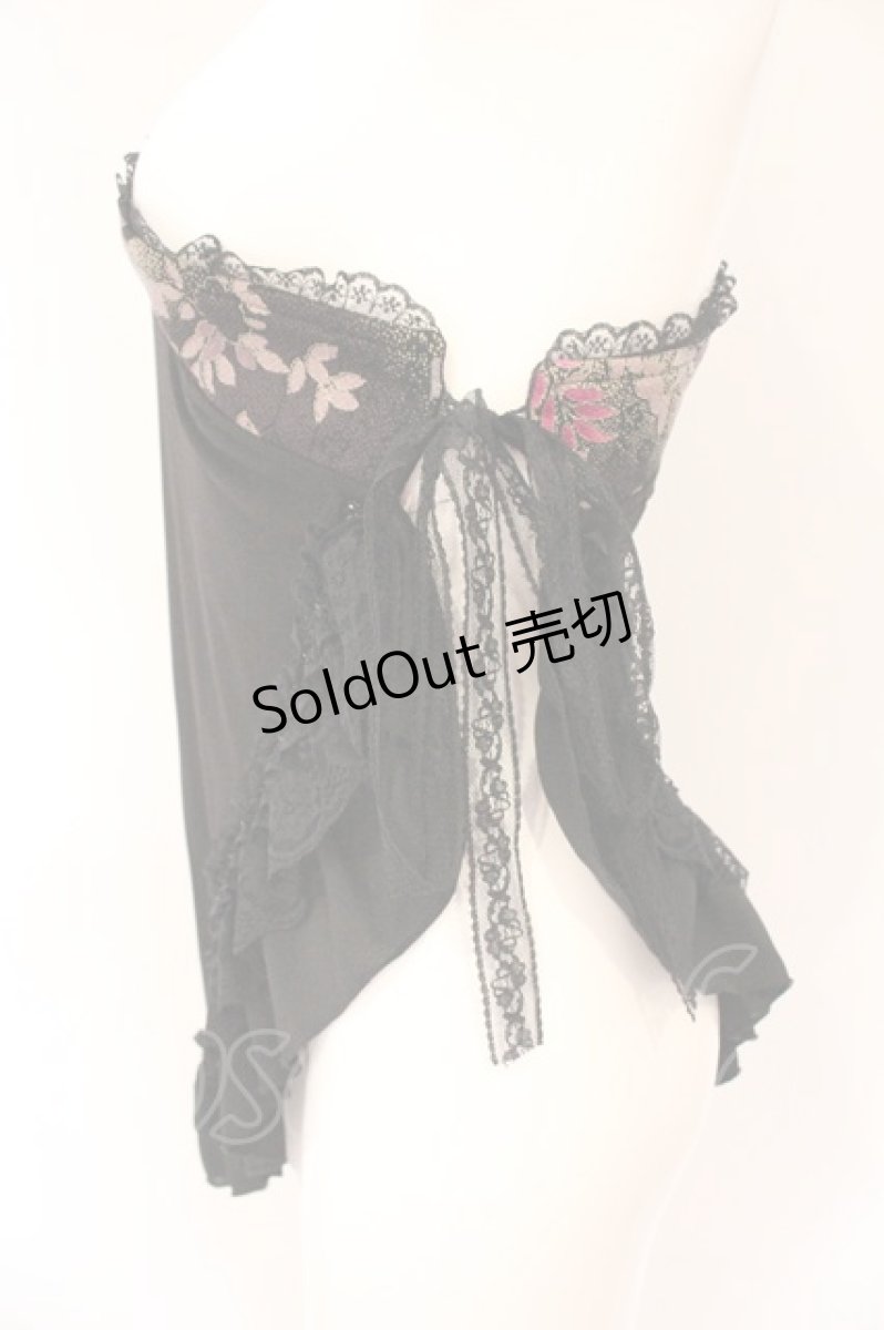 画像2: Qutie Frash / ワンショルダー和柄着物袖トップス  ブラック×ちりめんパープル O-26-06-02-085-QU-TO-IG-OS (2)