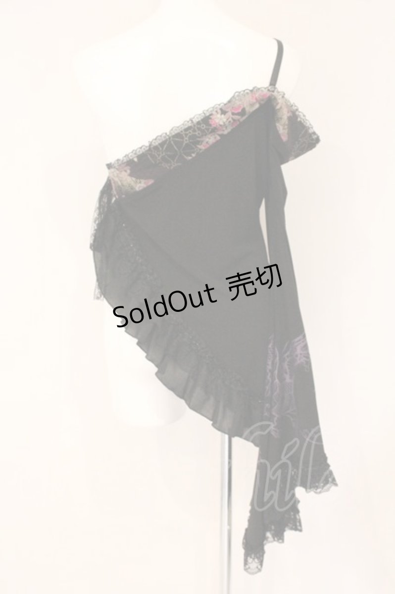 画像4: Qutie Frash / ワンショルダー和柄着物袖トップス  ブラック×ちりめんパープル O-26-06-02-085-QU-TO-IG-OS (4)