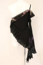 画像4: Qutie Frash / ワンショルダー和柄着物袖トップス  ブラック×ちりめんパープル O-26-06-02-085-QU-TO-IG-OS (4)