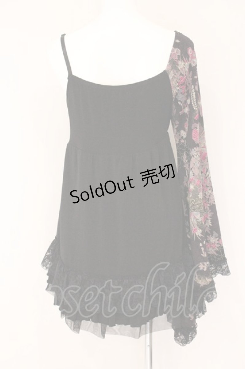 画像4: Qutie Frash / ワンショルダー和柄着物袖チュニック  ブラック×ちりめんパープル O-26-06-02-086-QU-TO-IG-OS (4)