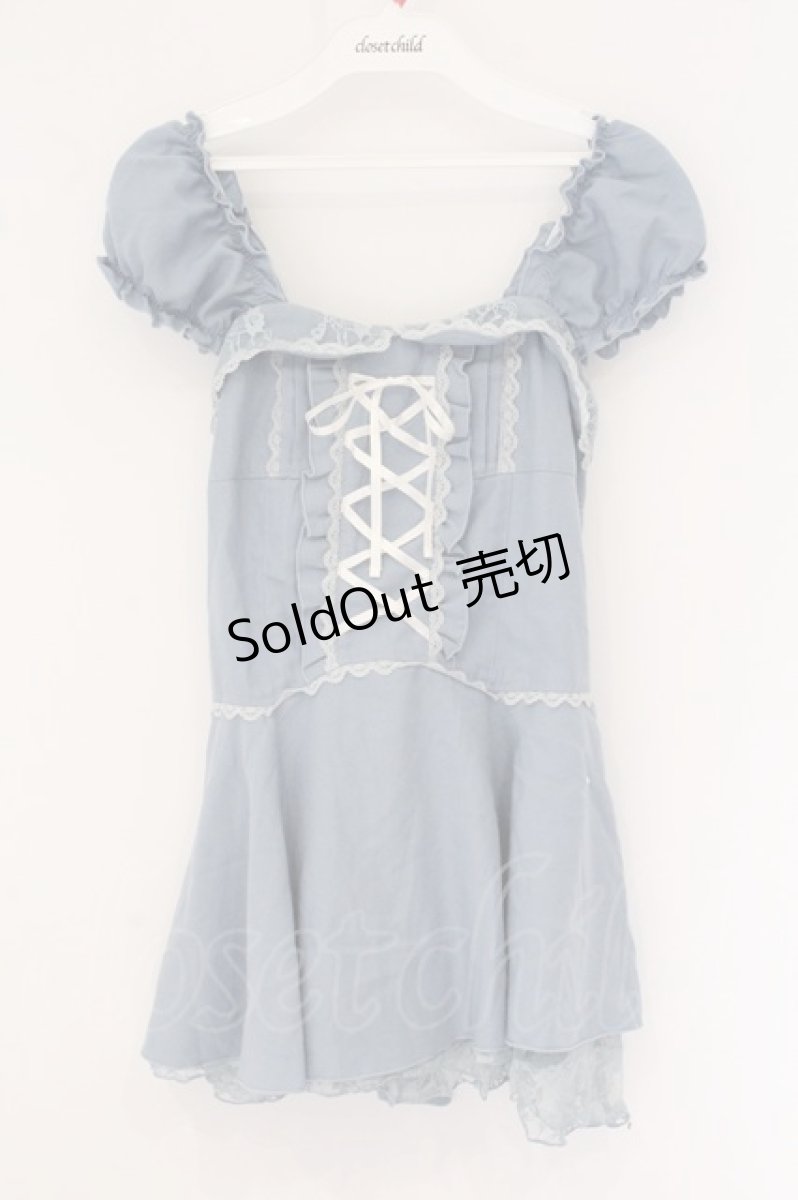画像1: axes femme / 編み上げペプラムビスチェ M ブルー O-26-06-02-020-AX-TO-IG-OS (1)