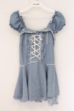 画像1: axes femme / 編み上げペプラムビスチェ M ブルー O-26-06-02-020-AX-TO-IG-OS (1)