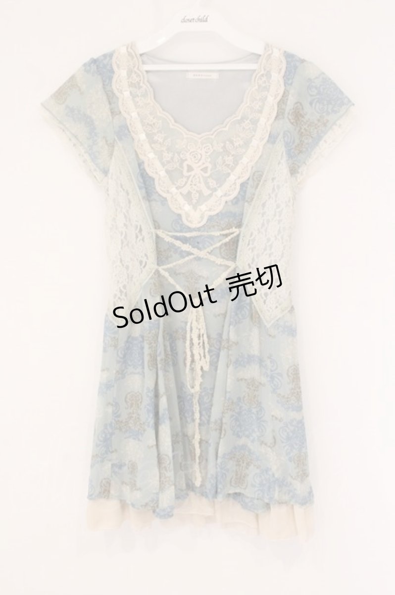 画像1: axes femme / レースシフォン切替半袖ワンピース  サックス O-26-06-02-023-AX-OP-IG-OS (1)