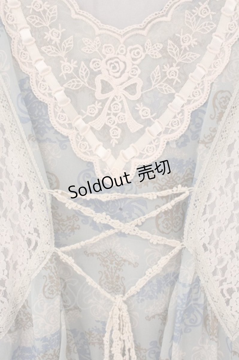 画像2: axes femme / レースシフォン切替半袖ワンピース  サックス O-26-06-02-023-AX-OP-IG-OS (2)