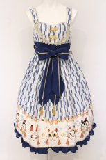 画像1: metamorphose / よいやみのかみかくし ハイウエストジャンパースカート  藍白系 O-26-06-03-040-ME-OP-OW-OS (1)