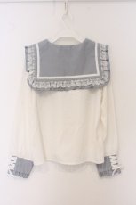 画像3: DearMyLove / セーラーレースフリルビジューブラウス L サックス O-26-06-03-054-GO-BL-OW-OS (3)