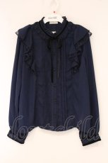 画像1: axes femme / ベロアリボン付フリルブラウス M ネイビー O-26-06-04-036-AX-BL-OW-OS (1)