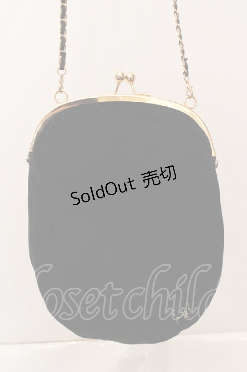 画像1: Franche Lippee / ベルベットくまがま口バッグ  クロ O-26-06-04-1058-LO-BG-IG-OS (1)