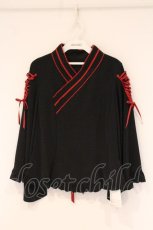 画像1: metamorphose / 着物合わせ風ブラウス  クロ×アカ O-26-06-04-024-ME-BL-OW-OS (1)