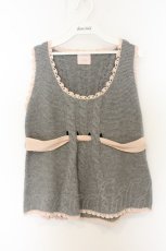 画像1: PINK HOUSE / CHELSEA リボン通しニットベスト  グレー×ピンク O-26-06-05-020-LO-TO-IG-OS (1)