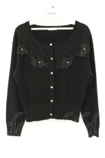 画像1: axes femme / レース切替モチーフ付カーディガン M クロ O-26-06-06-058-AX-TO-IG-OS (1)