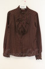 画像1: axes femme / スタンドカラーストライプブラウス M ブラウン O-26-06-06-061-AX-BL-YM-OS (1)
