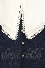 画像2: axes femme Nostalgic / 襟付クラシカルジャガードワンピース F ネイビー O-26-06-06-024-LO-OP-IG-OS (2)