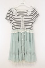 画像1: axes femme / ボーダー切り替えワンピース M ミント×オフシロ×グレー O-26-06-06-027-AX-OP-IG-OS (1)