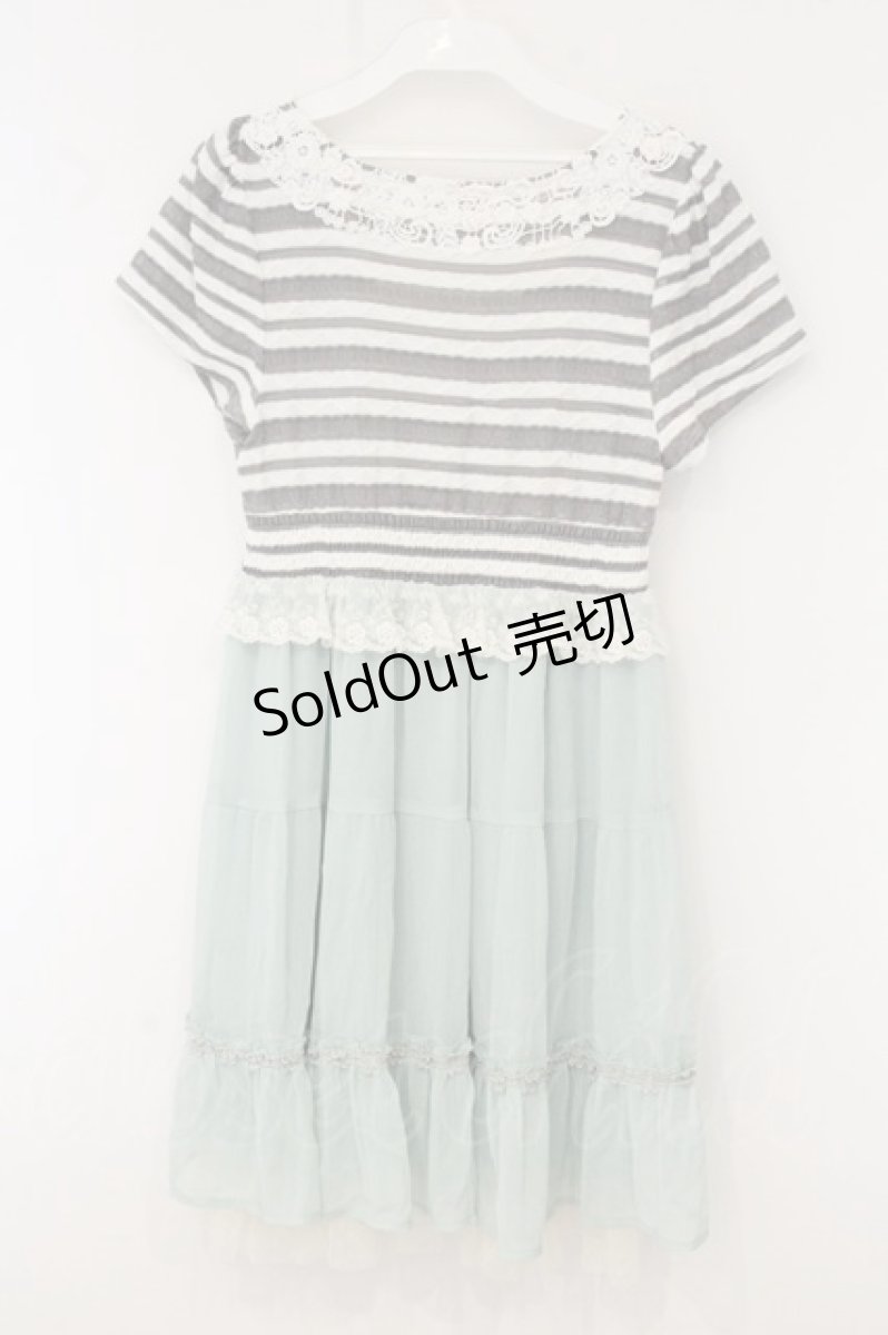 画像3: axes femme / ボーダー切り替えワンピース M ミント×オフシロ×グレー O-26-06-06-027-AX-OP-IG-OS (3)