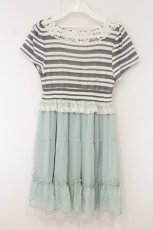 画像3: axes femme / ボーダー切り替えワンピース M ミント×オフシロ×グレー O-26-06-06-027-AX-OP-IG-OS (3)