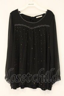 axes femme / スパンコールシフォンスリーブトップス M クロ O-26-06