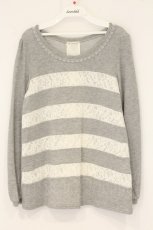 画像1: axes femme / レースボーダー裏毛カットソー  グレー O-26-06-08-065-AX-TO-IG-OS (1)