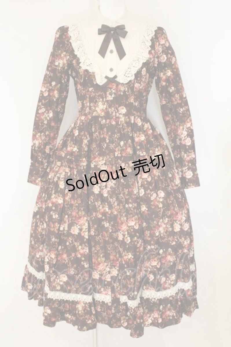 画像1: Innocent World / ロココ調スタンドカラー薔薇柄ワンピース M ショコラ×生成 O-26-06-09-043-IW-OP-IG-OS (1)