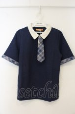 画像1: Fi.n.t / チェックネクタイ付きクレリックポロシャツ F ネイビー O-26-06-09-1025-CA-BL-OW-OS (1)