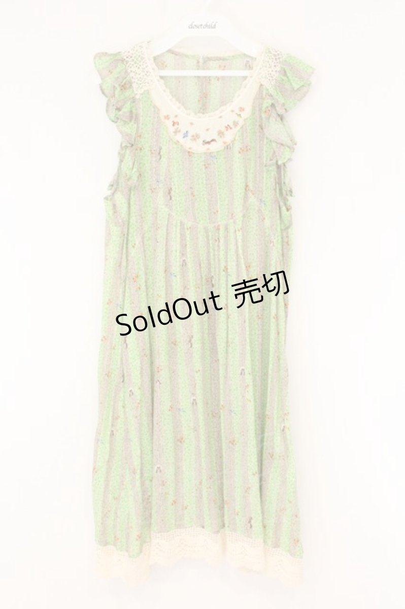画像1: Franche Lippee / りすと鳥柄ノースリーブワンピース  グリーン O-26-06-09-102-LO-OP-IG-OS (1)