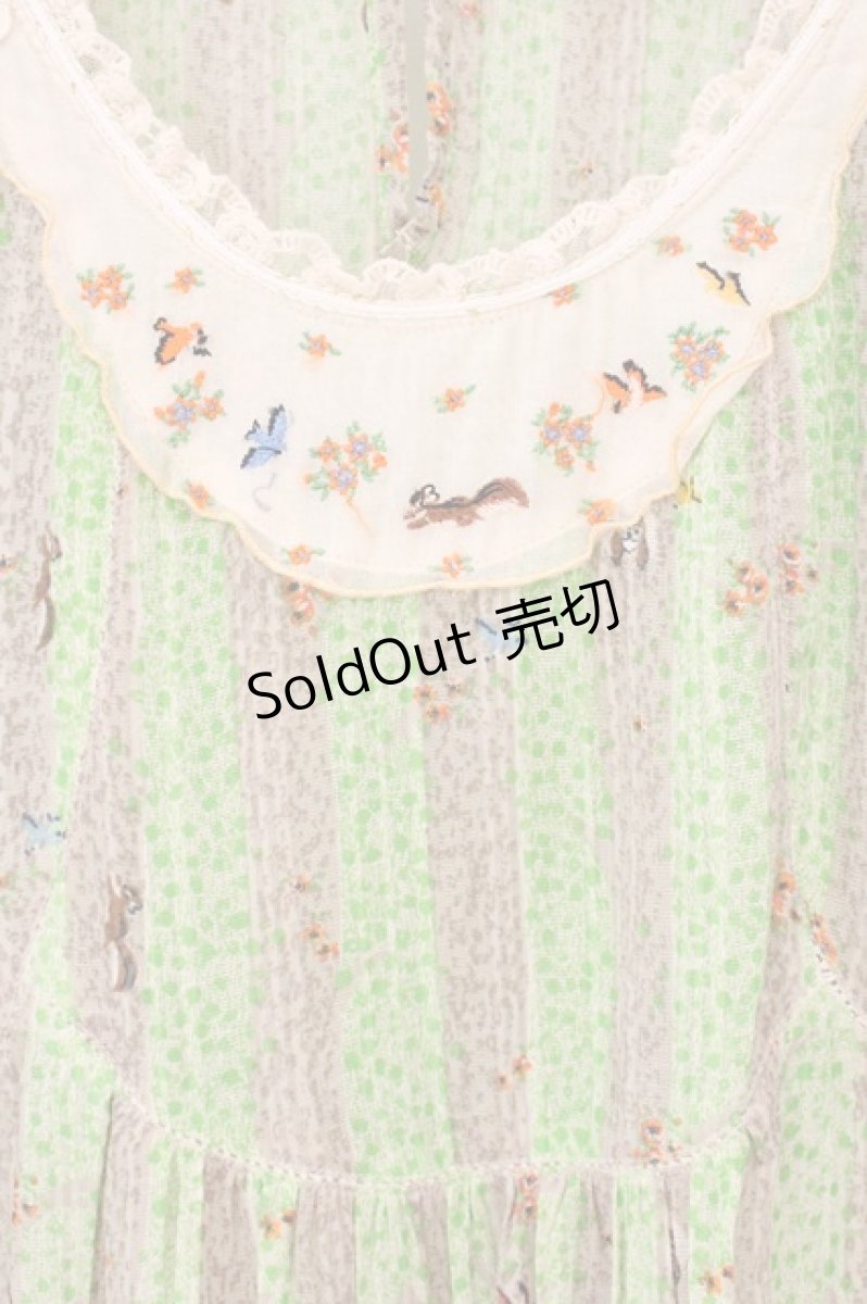 画像2: Franche Lippee / りすと鳥柄ノースリーブワンピース  グリーン O-26-06-09-102-LO-OP-IG-OS (2)