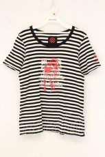 画像1: MA MAXICIMAM / ガールプリントボーダーTシャツ  クロ×シロ O-26-06-09-017-LO-TO-IG-OS (1)