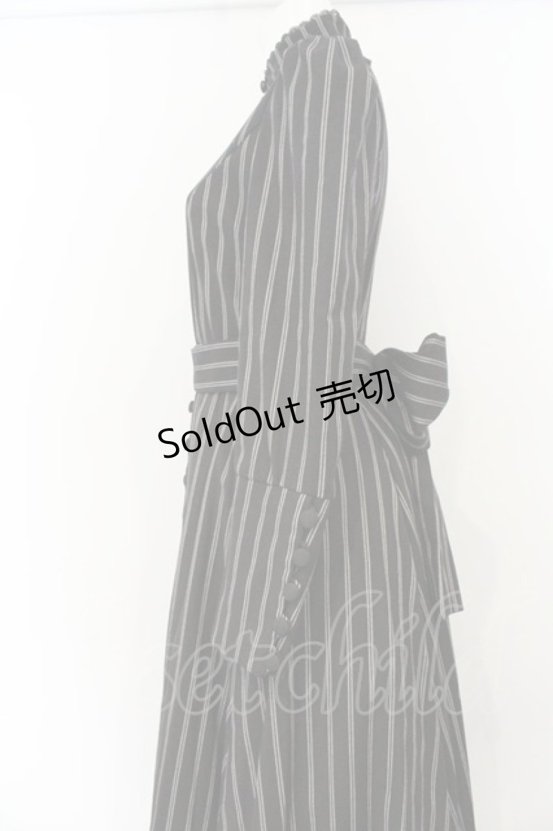 画像3: Sheglit / ストライプバッスルワンピース M ブラック O-26-06-10-1001-EL-OP-OW-OS (3)