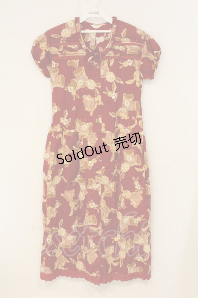 画像1: PINK HOUSE / Tシャツうさぎ柄ローンワンピース  アカ O-26-06-11-049-LO-OP-OW-OS (1)