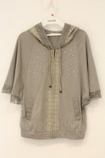 画像1: axes femme / かぎ針編み使いZIPパーカー M グリーン O-26-06-11-088-AX-TO-OW-OS (1)