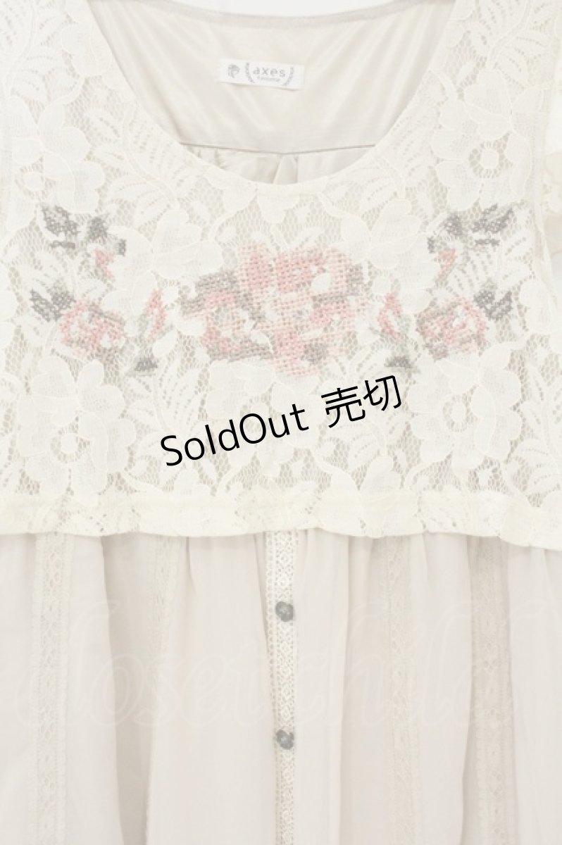 画像2: axes femme / 縦レース切替シフォンチュニック M キナリ O-26-06-11-090-AX-OP-OW-OS (2)