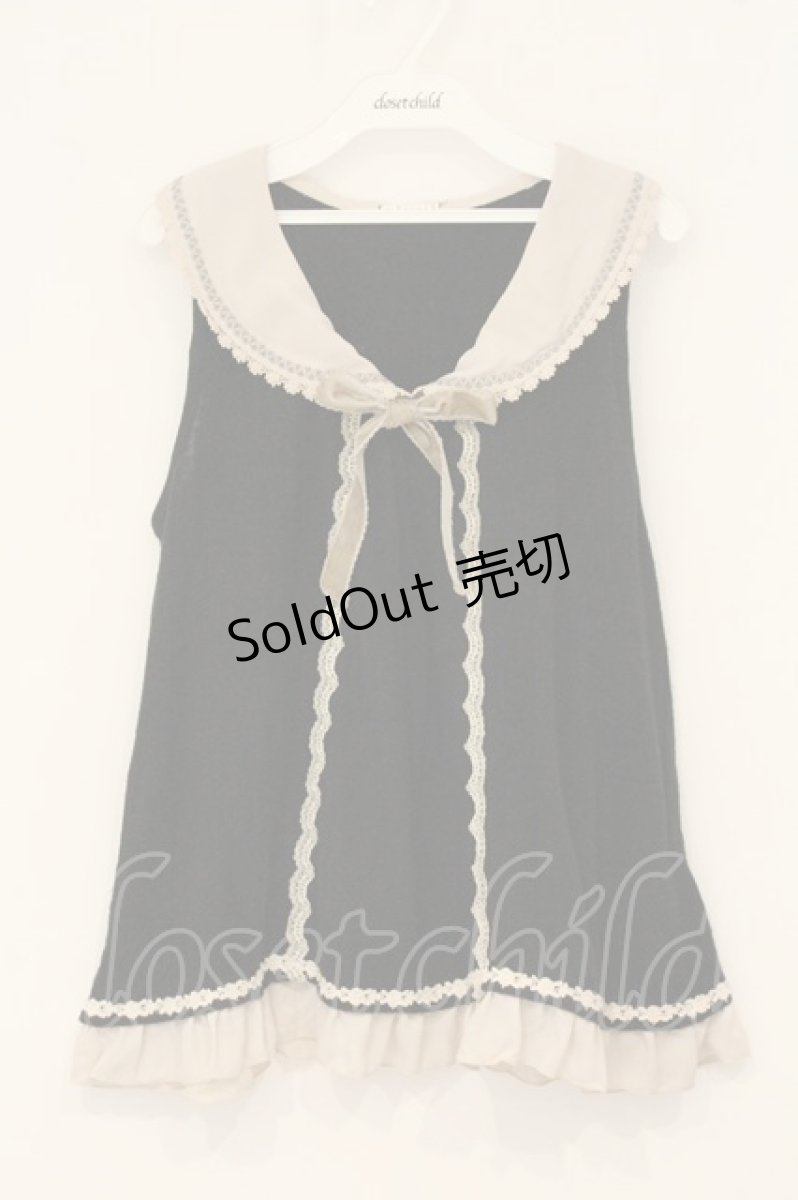 画像1: axes femme / セーラーカラー風配色ノースリトップス M クロ O-26-06-11-027-AX-TO-OW-OS (1)