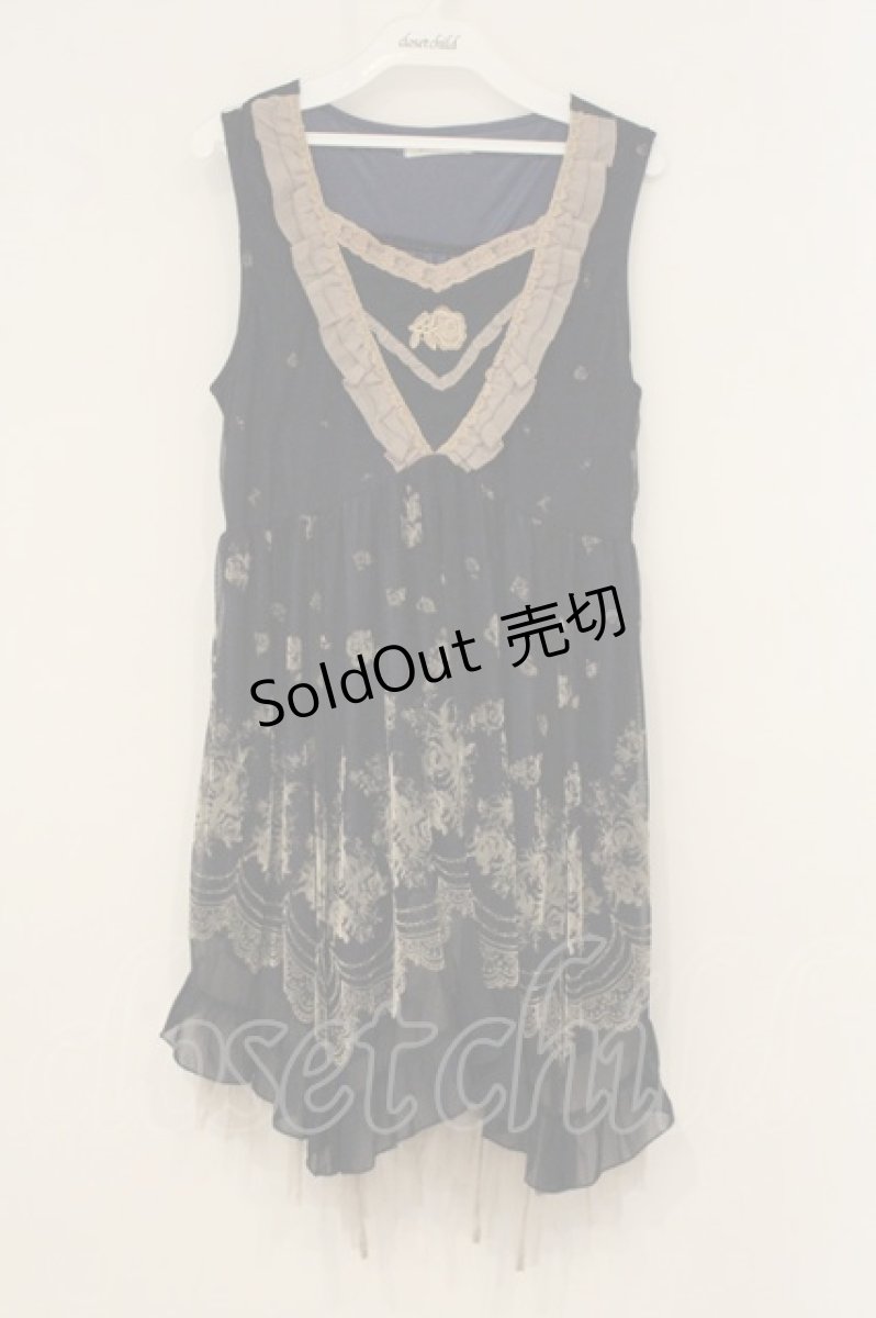 画像1: axes femme / チュールフロッキー切替ワンピース M ネイビー O-26-06-13-037-AX-OP-OW-OS (1)