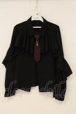 画像1: axes femme POETIQUE / ネクタイ付ラッフルフリルブラウス M クロ O-26-06-13-050-AX-BL-OW-OS (1)