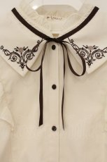 画像2: axes femme / カードル刺繍襟ブラウス  オフシロ×ブラウン O-26-06-13-065-AX-BL-IG-OS (2)