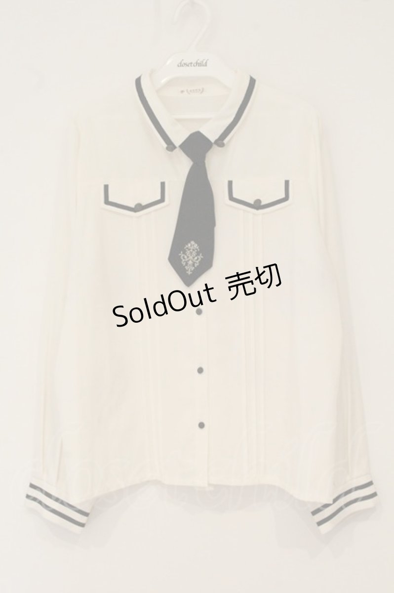 画像1: axes femme / ミリタリー風ブラウス L オフシロ×クロ O-26-06-13-066-AX-BL-IG-OS (1)